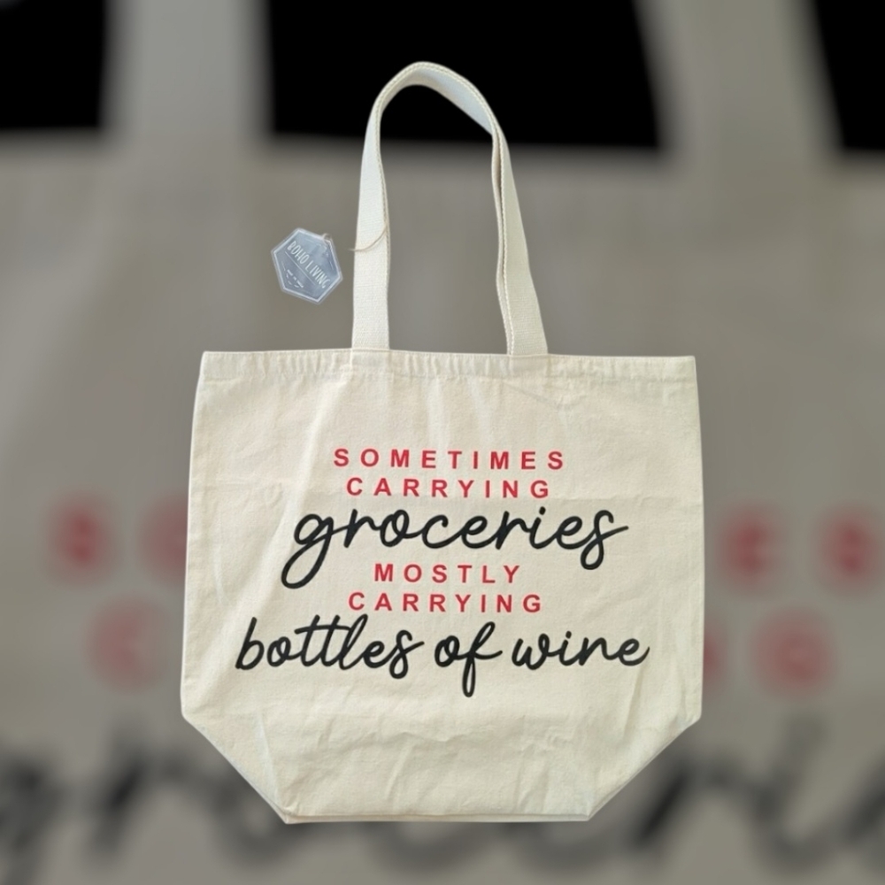 Boho Living Jumbo Canvas Reusable Tote Bag with Fun Quote Oversized Graphic Gift